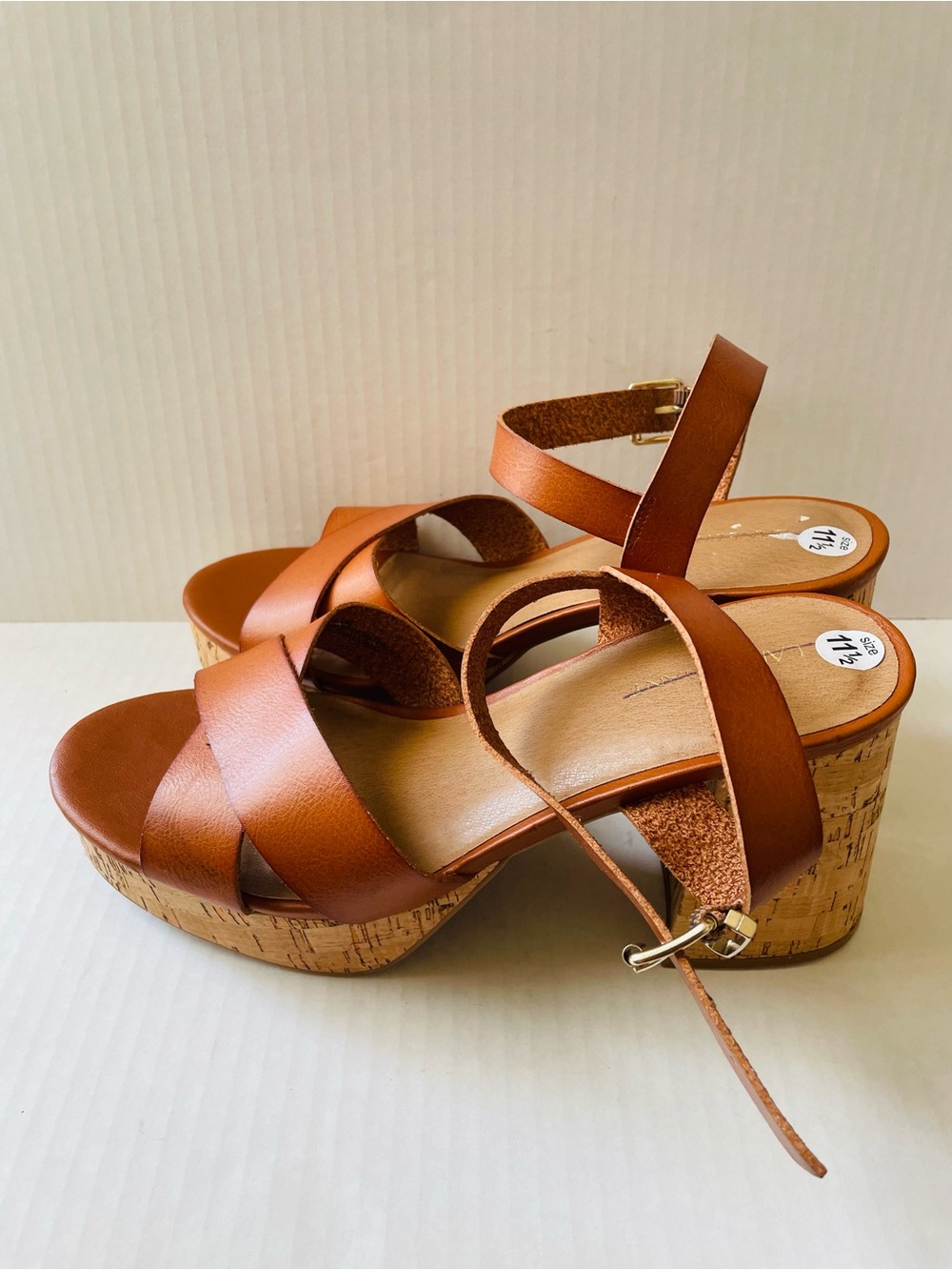 Women’s Lane Bryant Brown Strappy Cork Block Heel Sandals Size 11.5